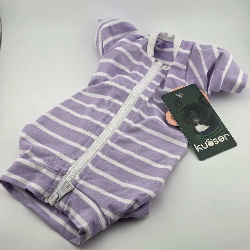 Kuoser Dog Surgical Recovery Suit Size XS Purple White Striped